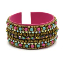 Glass Rainbow Multed Seed Bead Leather Cuff